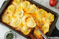 Cheesy Sausage Ravioli Bake