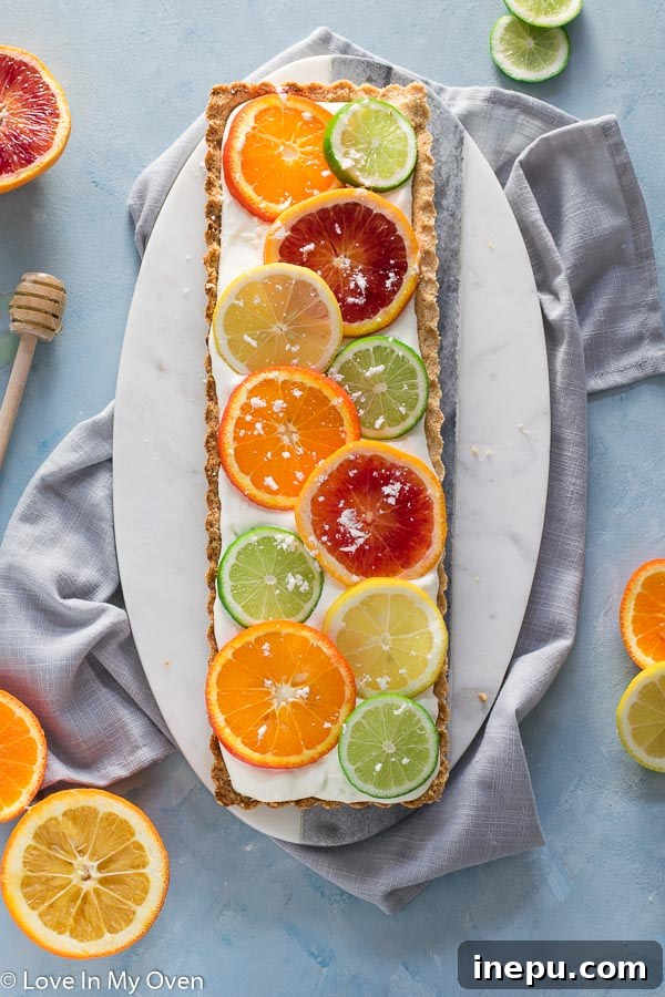 Bright and zesty sunny citrus tart with fresh lemons