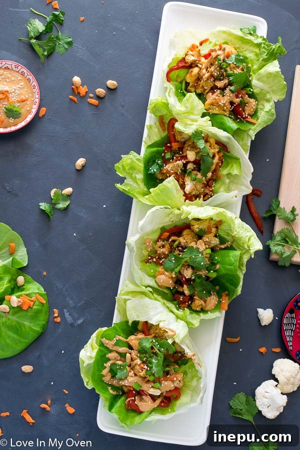 Thai Cauliflower Lettuce Wraps - Crispy, spicy, and savory
