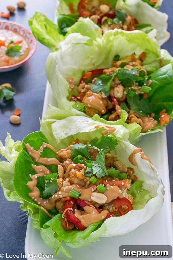 Delicious Thai Cauliflower Lettuce Wraps ready to be served