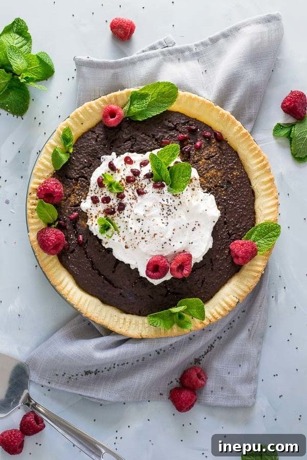Close-up of Grain-Free Chocolate Chia Pudding Pie Slice