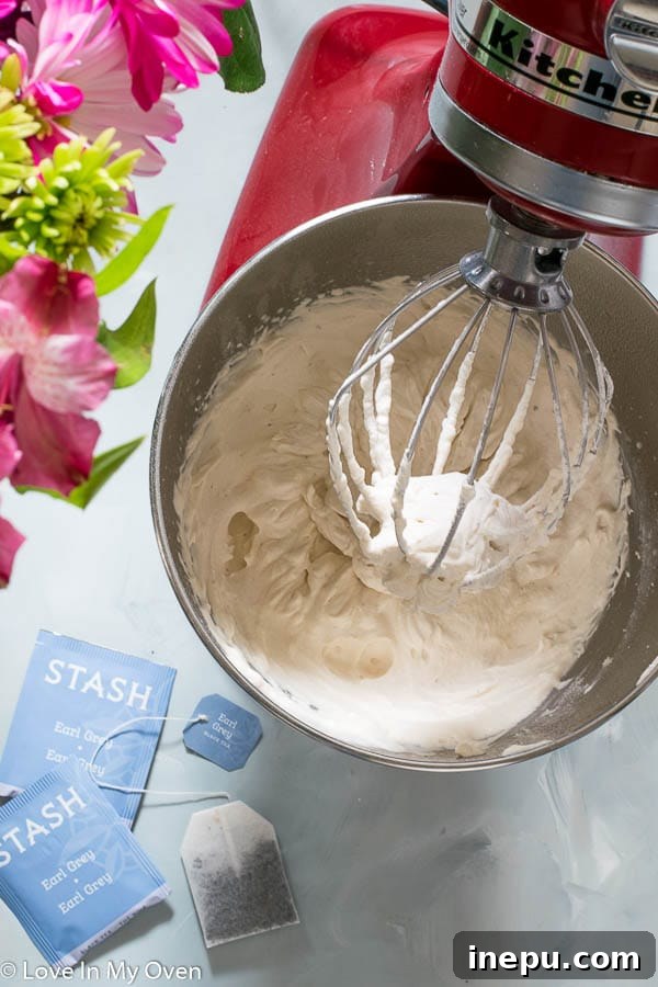 Bowl of homemade Earl Grey whipped cream