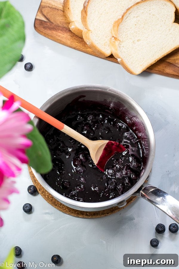 Homemade blueberry compote in a saucepan