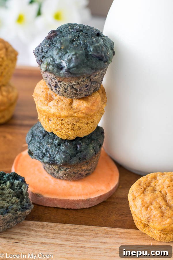 Close up of a single mini sweet potato muffin