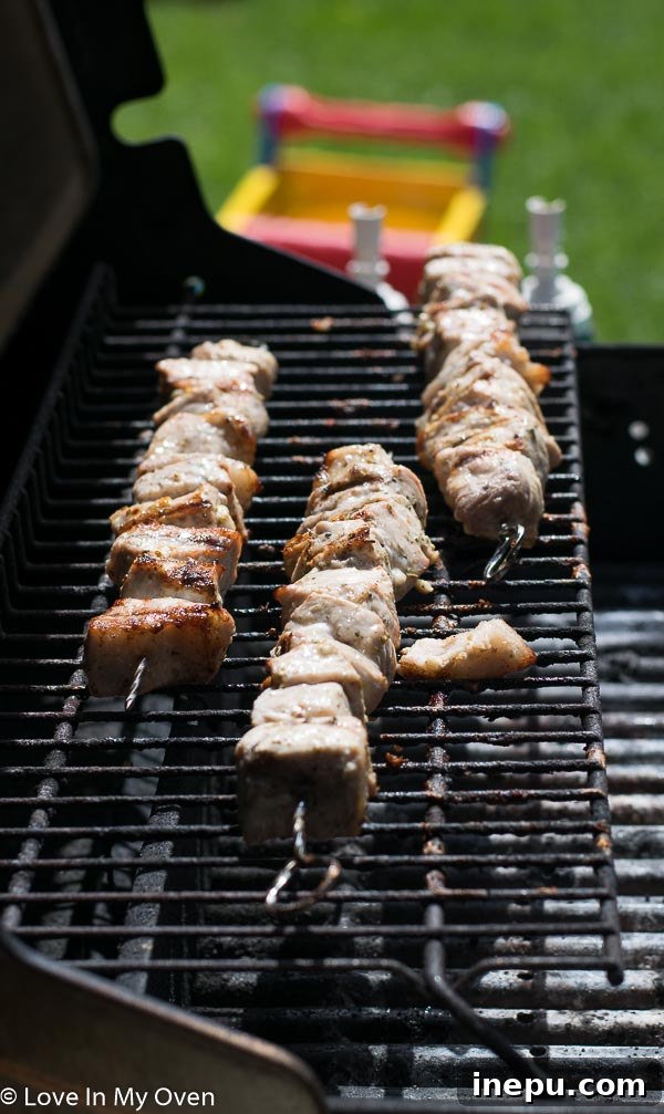 grilled pork souvlaki and tzatziki