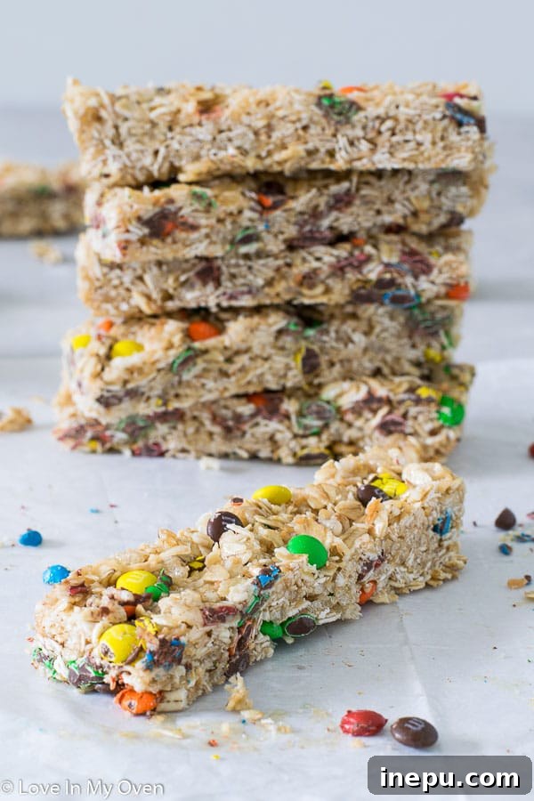 Delicious and easy M&M granola bars, perfect for school lunchboxes and nut-free snacking.