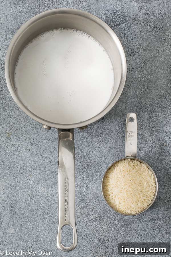 Easy Coconut Rice, ingredients laid out for preparation