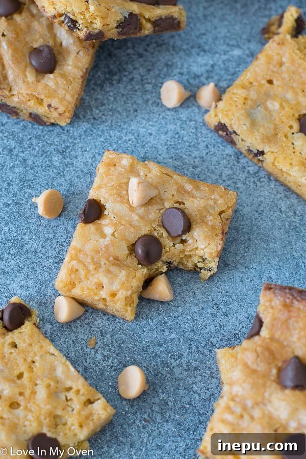 A delectable stack of homemade butterscotch brownies, ready to be enjoyed.