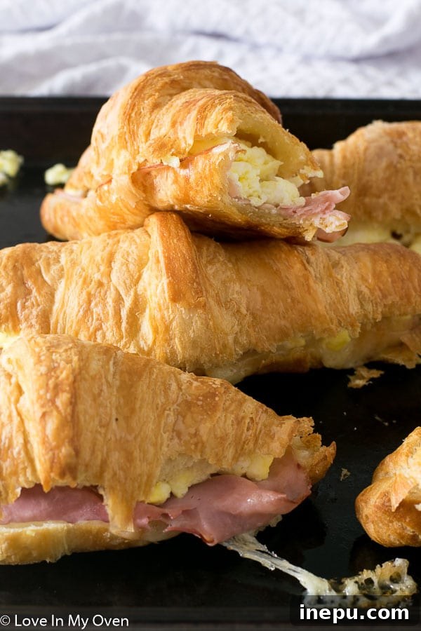 Morning Croissant Delights 9 Close-up of a breakfast croissant with melted cheese