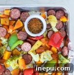 One Pan Sausage and Veggies Recipe Card Image