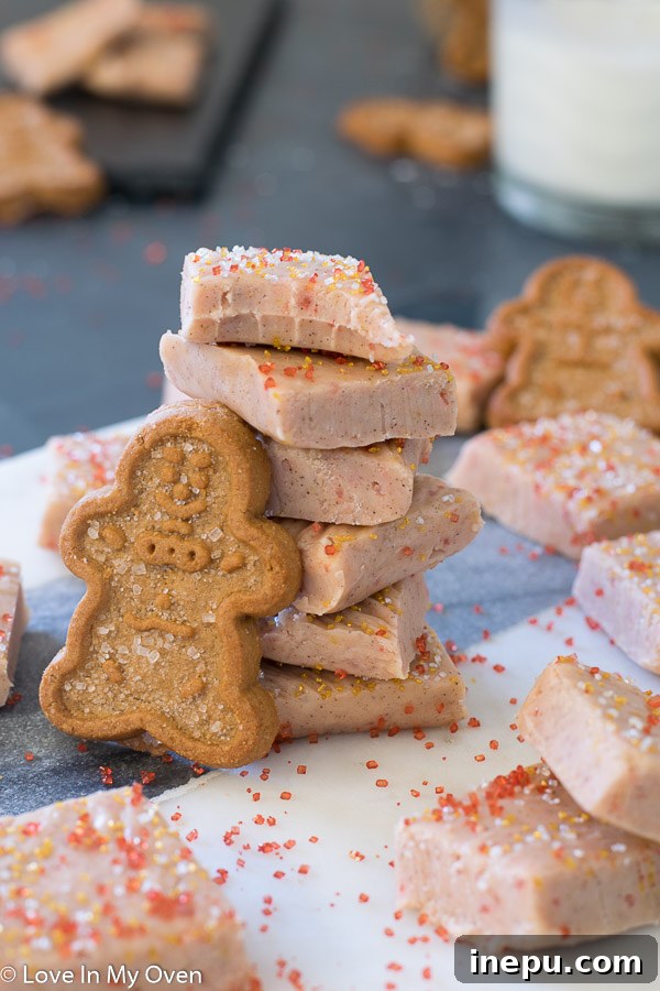 Beautifully arranged gingerbread fudge, garnished with festive sprinkles, a delightful holiday treat