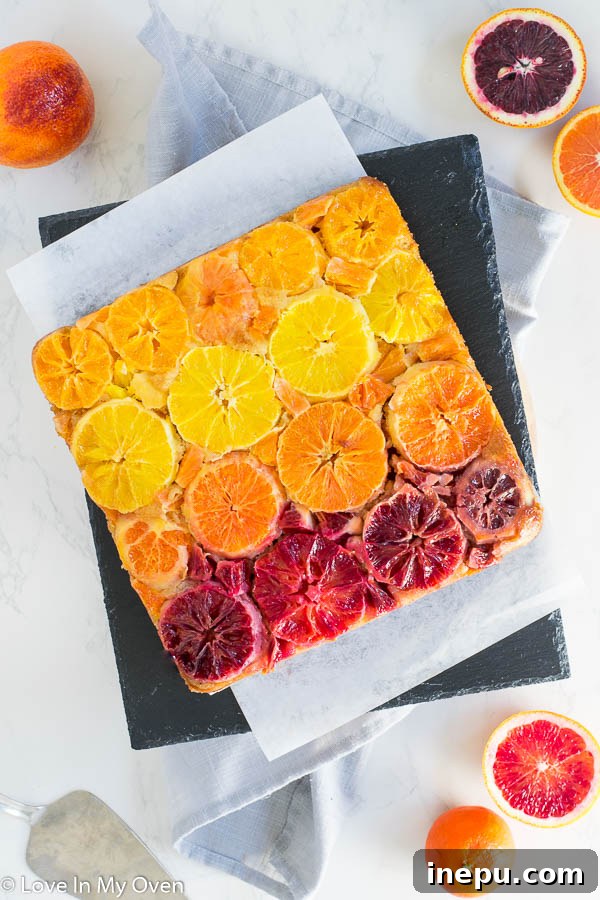 Caramelized Orange Bliss 2 Vibrant triple citrus orange upside down cake with a glossy glaze