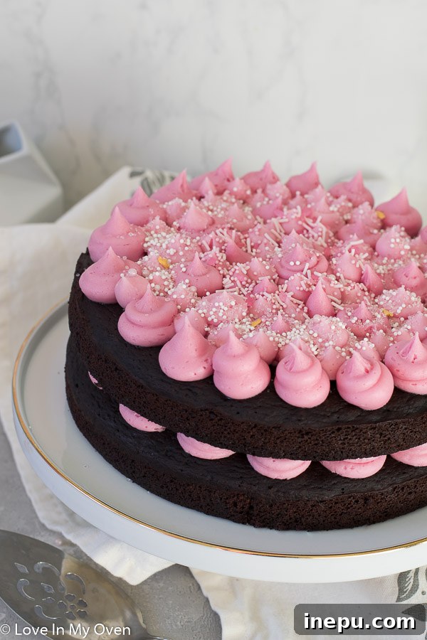 Velvet Beet Chocolate Delight 3 vegan chocolate beet cake layers, plant-based baking