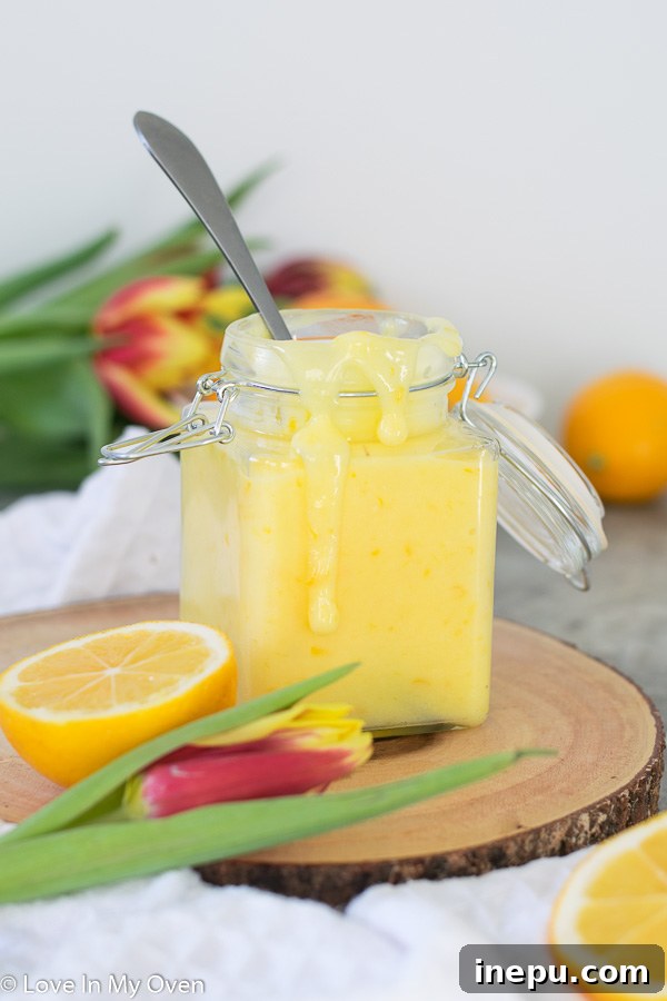 Lush Meyer lemon curd in a jar