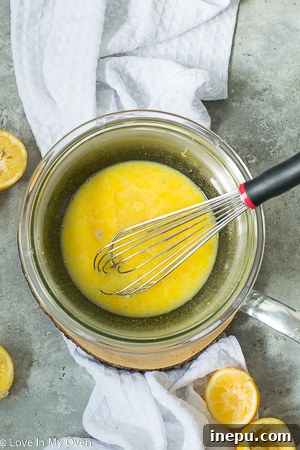 Mixing Meyer lemon curd ingredients