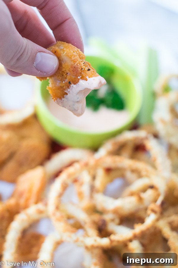 Crispy Oven Rings with Golden Fish Bites 9 Close-up of Crispy Oven Baked Onion Rings
