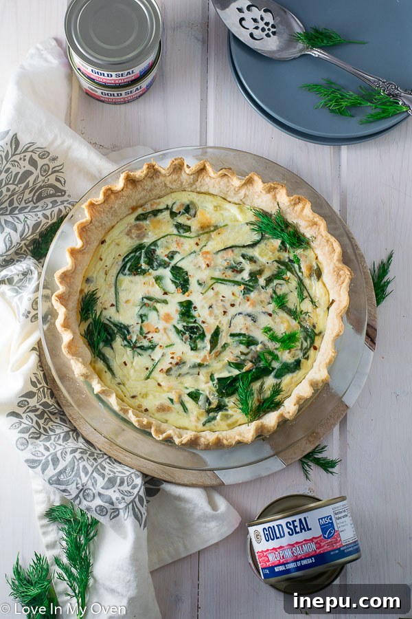 Delicious Salmon Spinach Quiche with Golden Crust