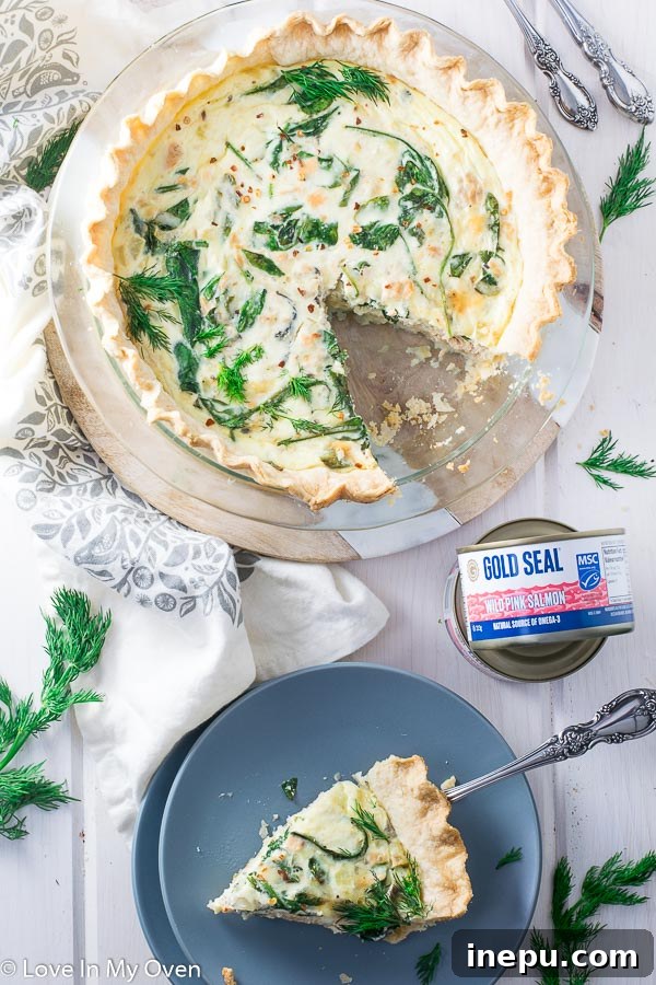 Sliced Salmon Spinach Quiche Ready to Serve