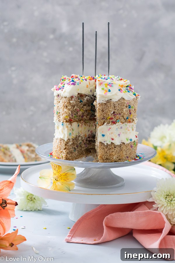 Close-up of a slice of Healthy Birthday Cake