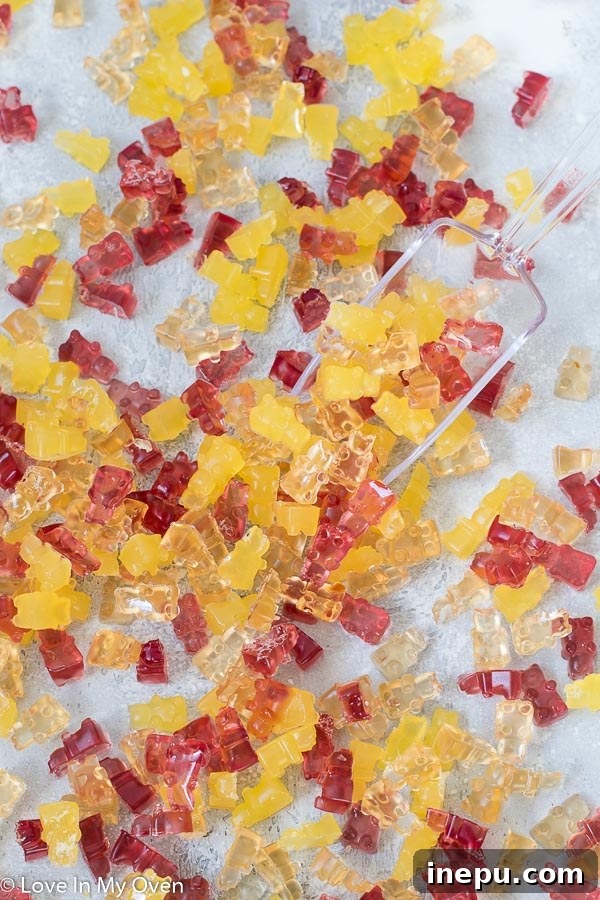 DIY Gummy Bear Magic 8 Homemade gummy bears on a cooling rack, ready to be enjoyed