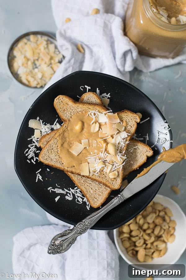 Tropical Nut Butter Bliss 2 Creamy homemade coconut peanut butter in a jar, ready to be enjoyed