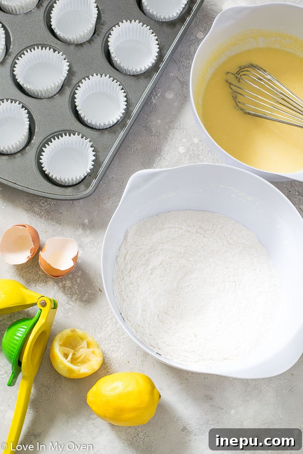 Zesty Lemon Glazed Muffins 4 Lemons and ingredients for muffins