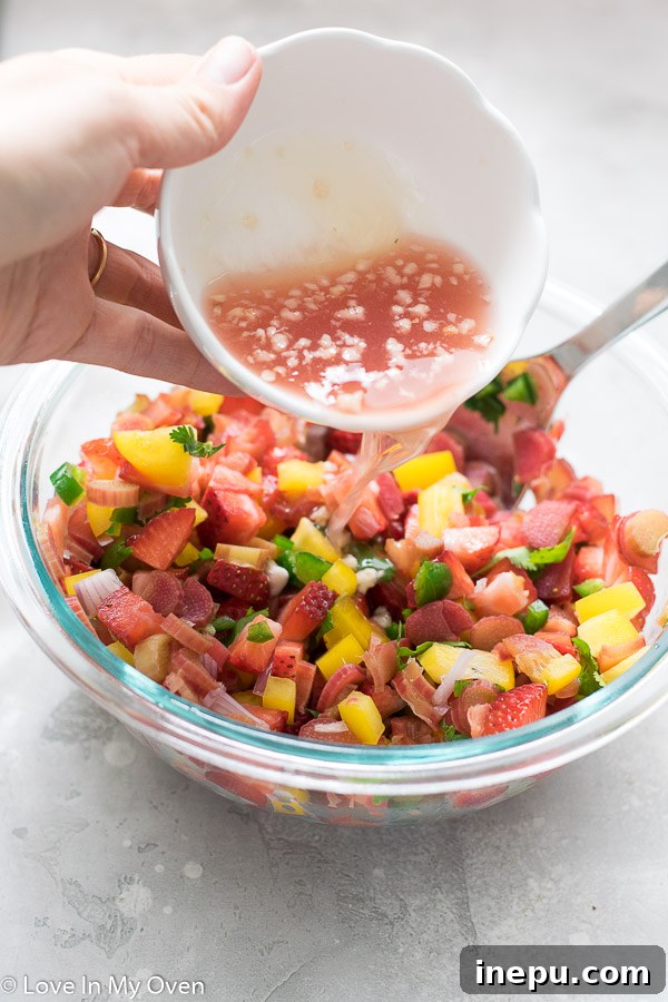 Tangy Berry Rhubarb Salsa 5 Mixing Strawberry Rhubarb Salsa