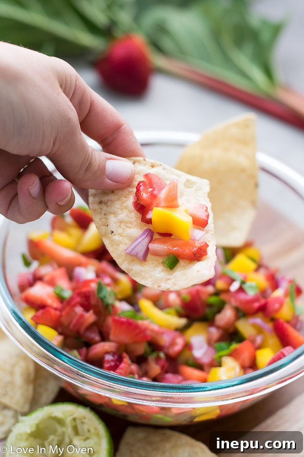 Tangy Berry Rhubarb Salsa 7 Bowl of Strawberry Rhubarb Salsa