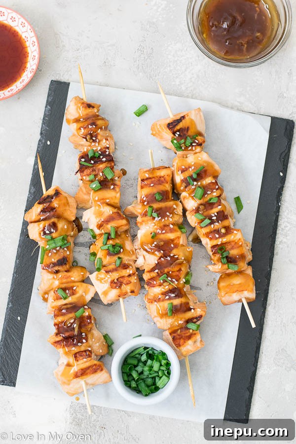 Grilled Teriyaki Salmon Bites served with crispy rice
