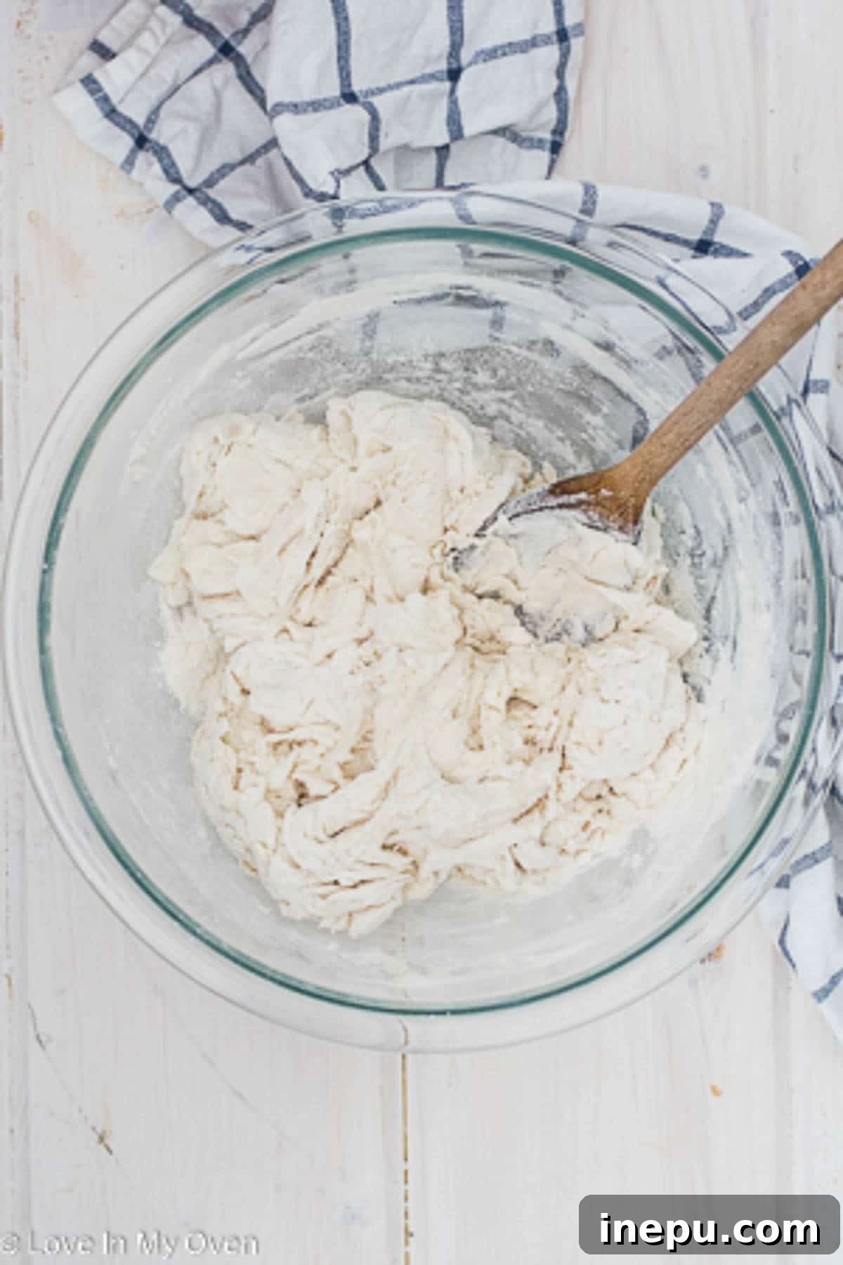 Effortless 3-Ingredient Bread 4 Mixing the ingredients for no knead bread