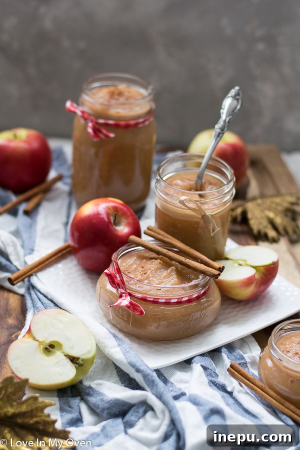 Kitchen Crafted Sugar-Free Applesauce 5 Multiple glass jars filled with homemade unsweetened applesauce, ready for storage or immediate consumption.