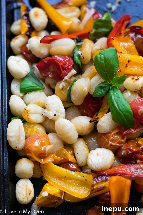 Golden Crunch Gnocchi Bake 5 Crispy Sheet Pan Gnocchi served with fresh basil and parmesan