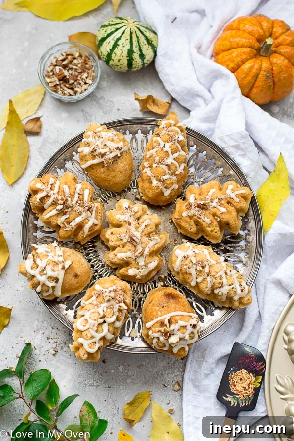 Petite Maple Pecan Treasures 6 Finished mini maple pecan cake drizzled with frosting and crushed pecans