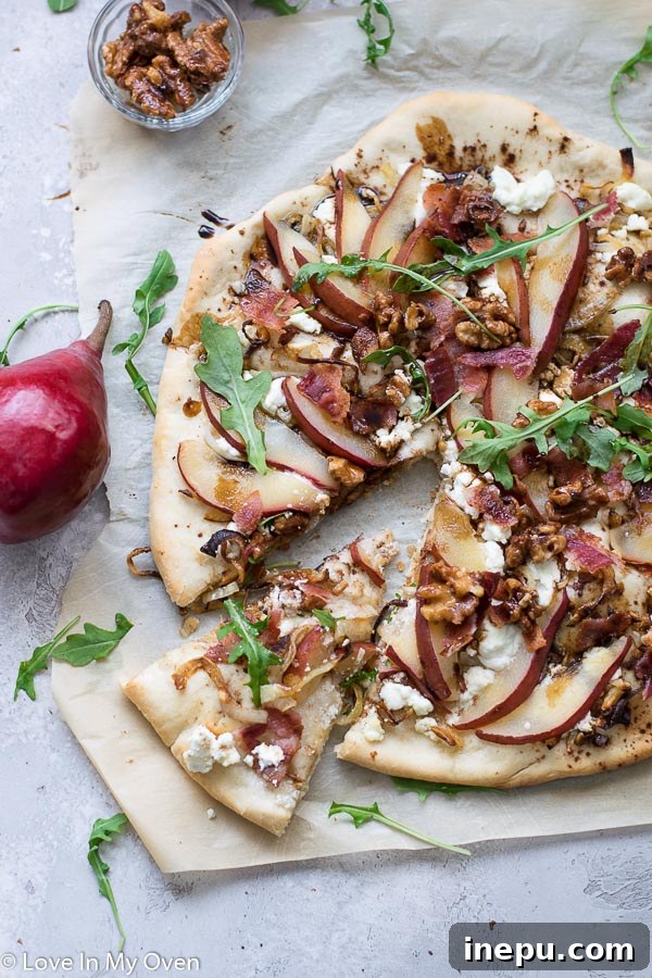 Sweet Pear and Tangy Goat Cheese Pizza 7 Pear and Goat Cheese Pizza with balsamic glaze