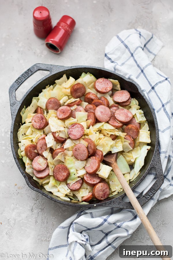 Sausage and Cabbage Skillet, a simple and quick weeknight dinner