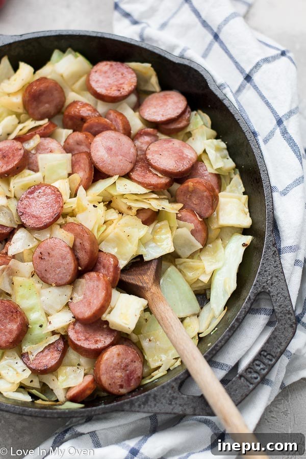Sausage and Cabbage Skillet served in a bowl