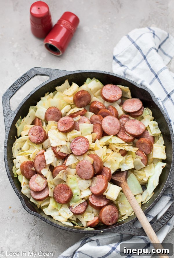 Sausage and Cabbage Skillet close up