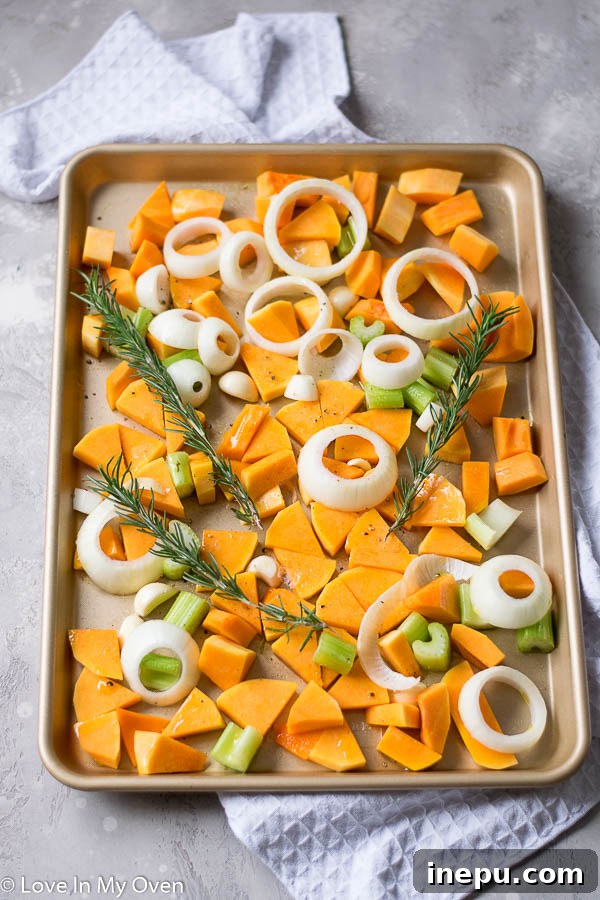Roasting Vegetables for Butternut Squash Soup