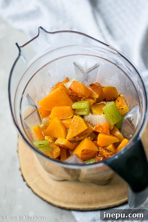 Blending Roasted Vegetables for Soup