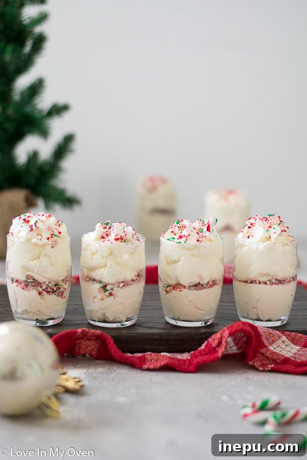 Whipped Peppermint White Chocolate Bliss 2 Festive Peppermint White Chocolate Mousse in a glass