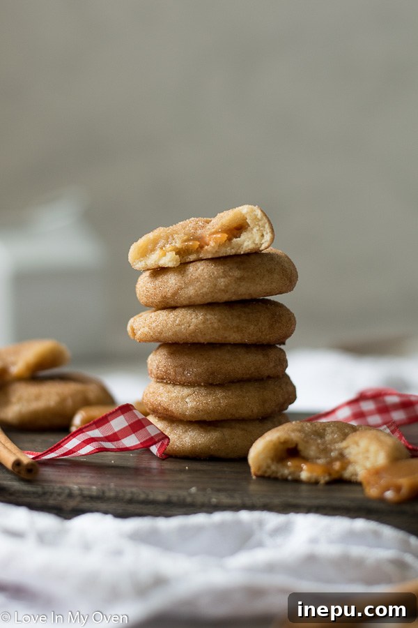 Decadent Caramel Snickerdoodles 2 Delicious Caramel Snickerdoodles, soft and chewy with a gooey caramel filling