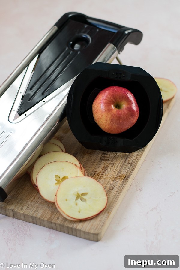 Thinly sliced apples, ready for the air fryer