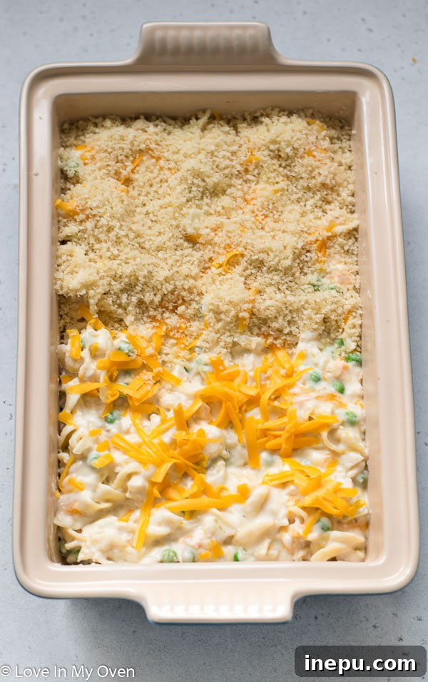 Golden Cheesy Tuna Bake 6 Golden-brown crispy topping on Cheesy Tuna Casserole
