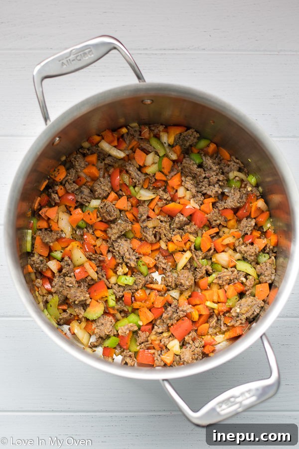 Sautéing vegetables and sausage for gnocchi soup