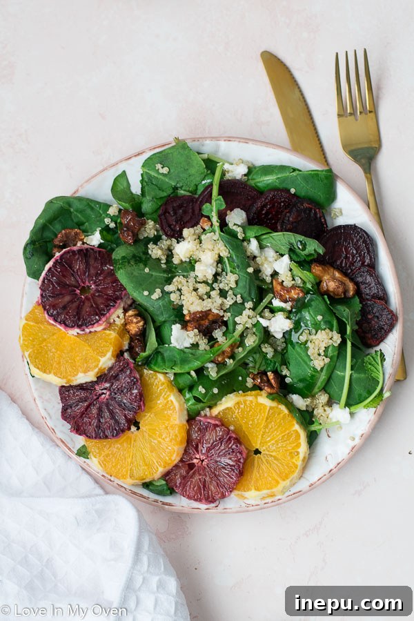 Zesty Orange Beet Salad 6 Beet and Orange Salad served in a large white bowl, ready to eat