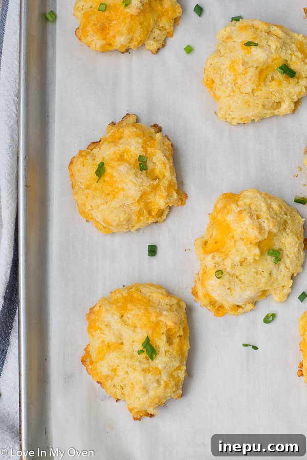 Homestyle Cheesy Corn Drops 3 close-up of cheesy cornmeal drop biscuits on a cooling rack