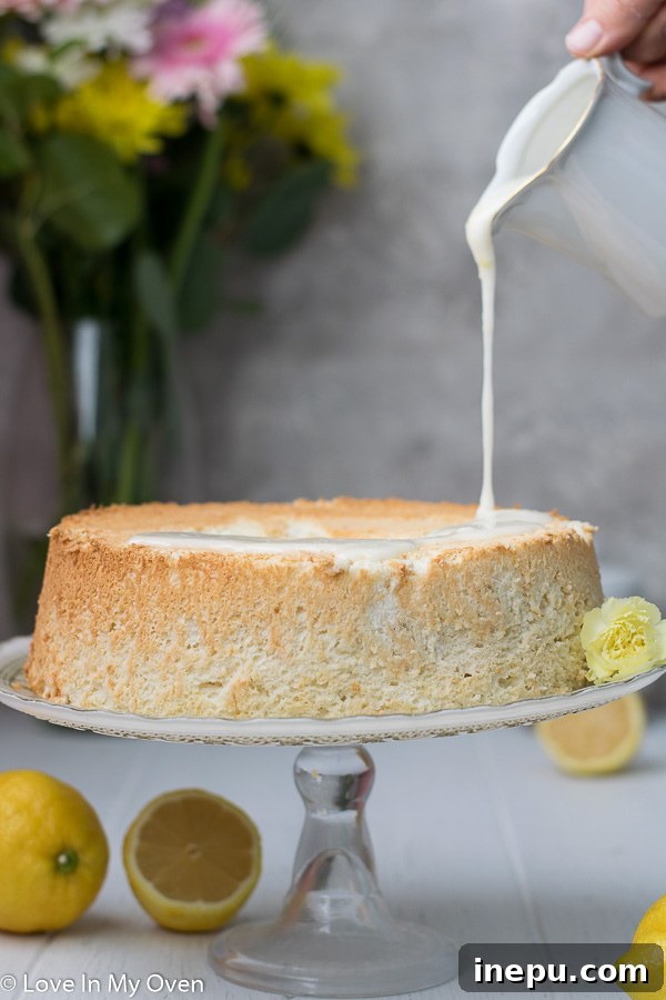 lemon angel food cake with glaze