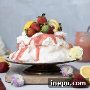 Strawberry Lemon Curd Pavlova ready to serve