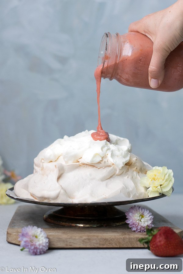 strawberry lemon curd pavlova with toppings