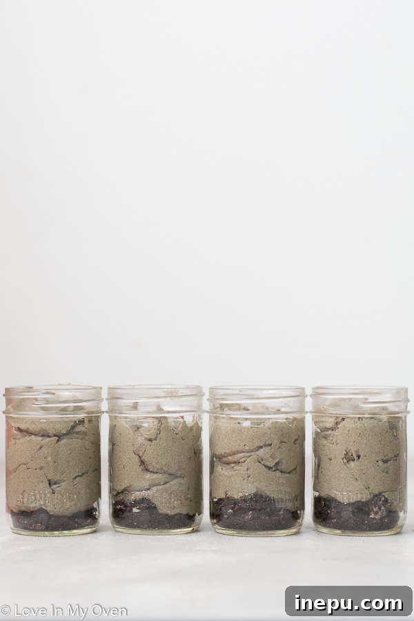 Delicious Mint Oreo Mousse in a jar, ready for garnish
